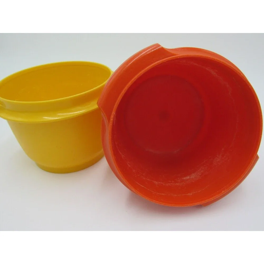 Tupperware Servalier 886 Orange Yellow Harvest Bowls Vintage 70s Retro Soup Cup